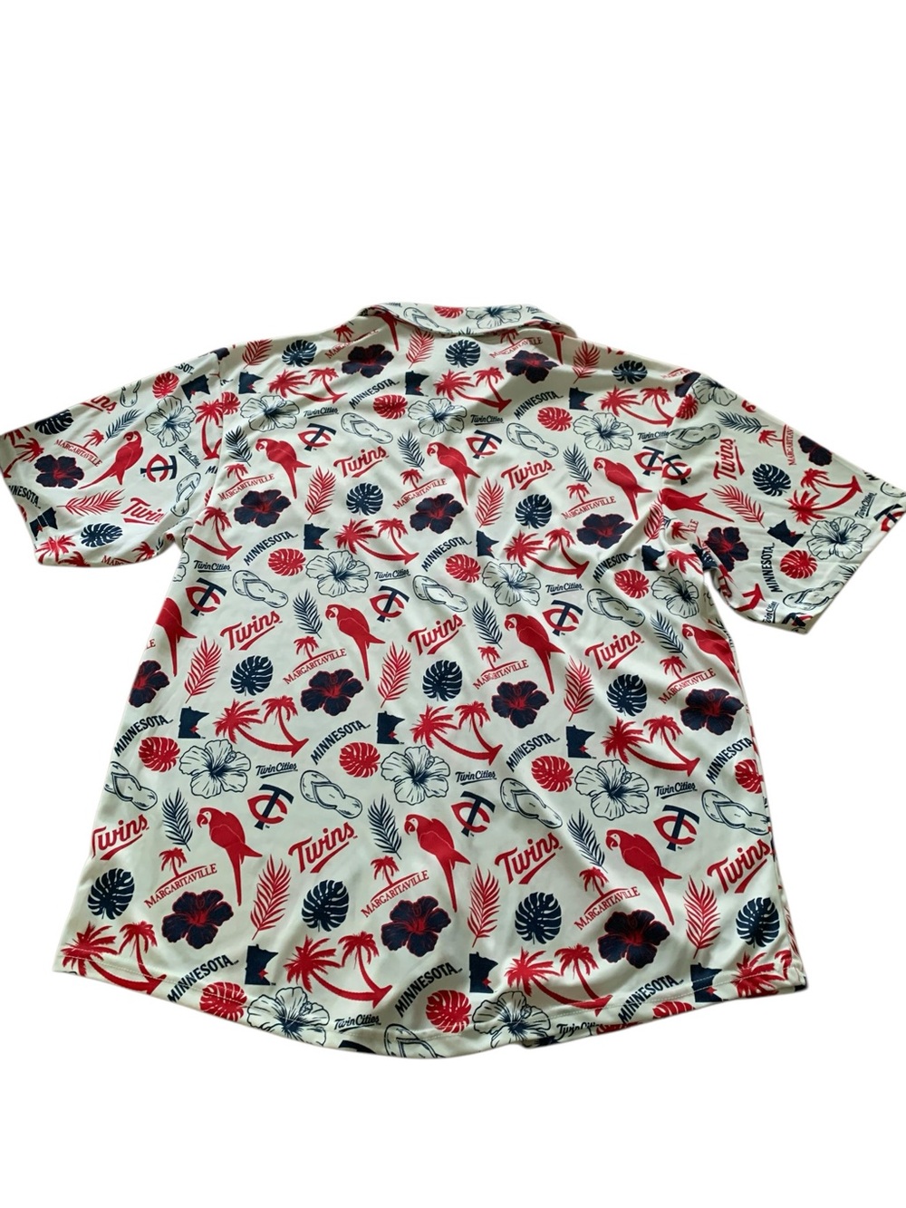 Margaritaville Minnesota Twins  Button-Up w/ Red & Navy Tropical Print - Picture 2 of 6